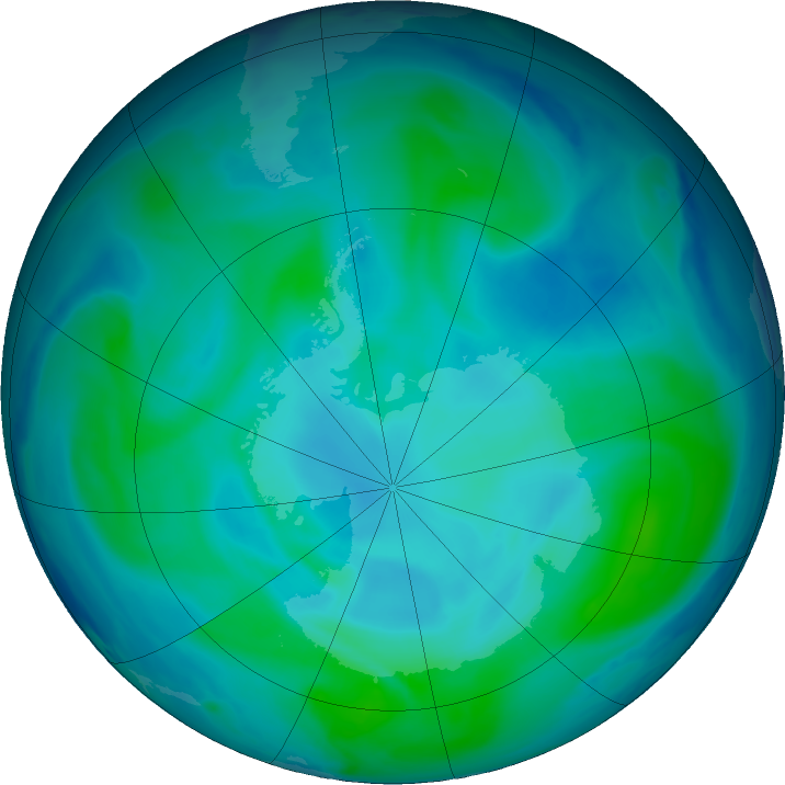 Antarctic ozone map for 13 January 2021